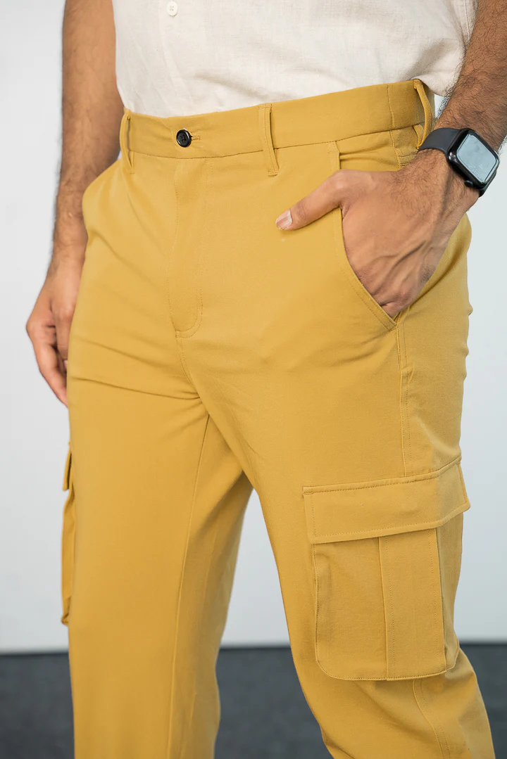 Mustard Stretch Cargo Pants - Image 4