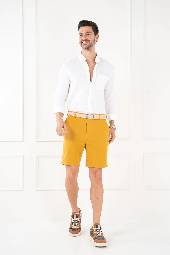 Mustard Stretch Chino Shorts - Image 2