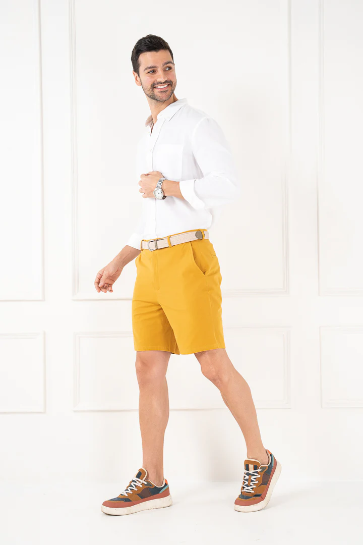 Mustard Stretch Chino Shorts - Image 7