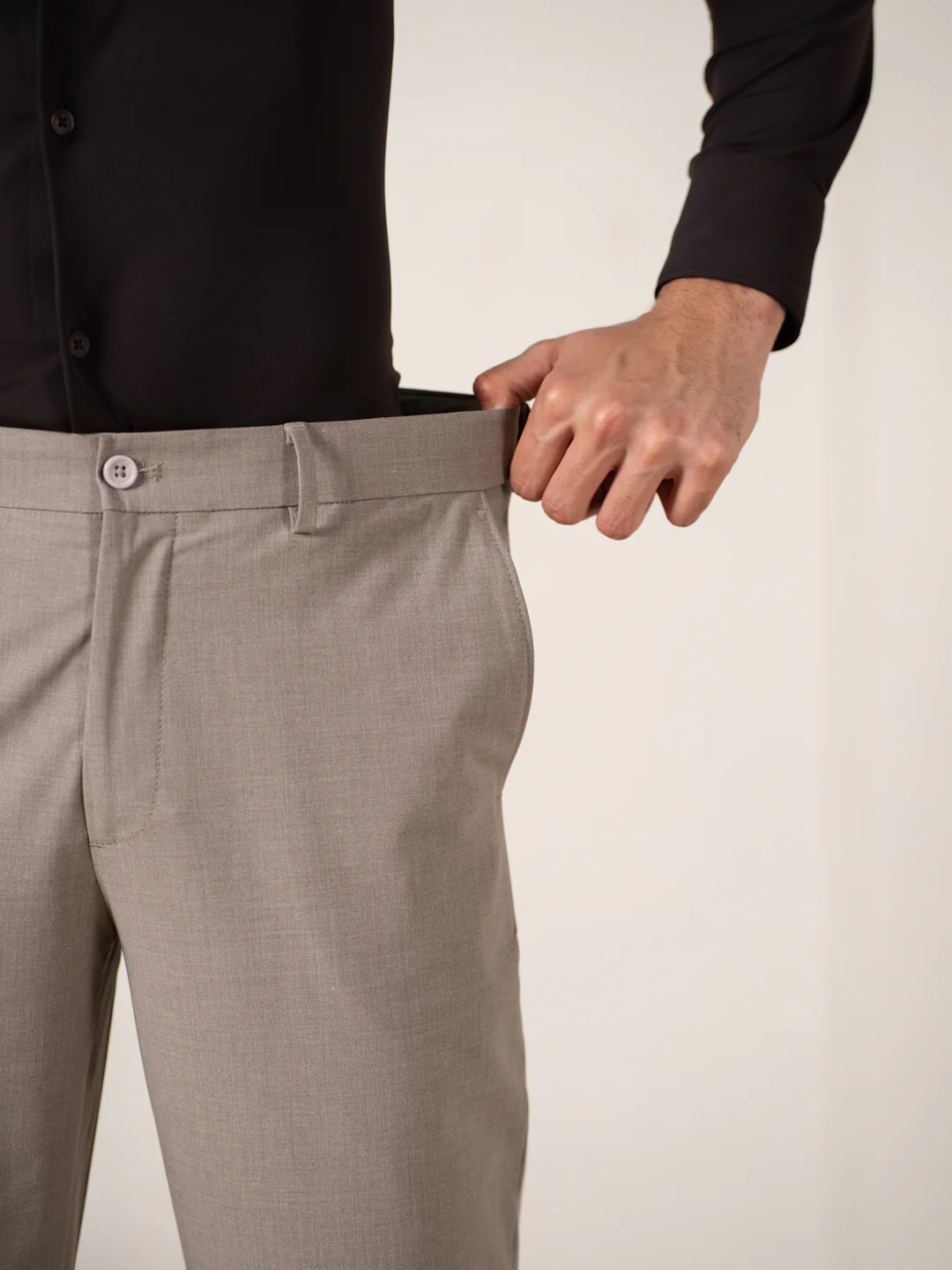 Muted Khaki Relaxed Fit Stretch Formal Pants - Image 4