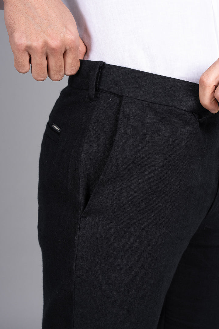 Natural Black 100% Linen Pants - Image 3