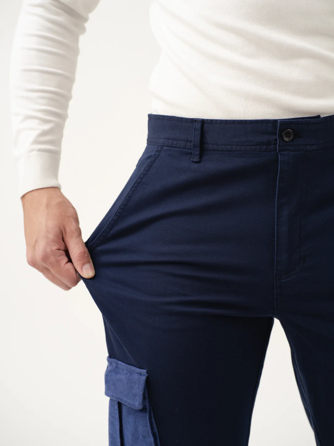 Navy Blue Cargo Corduroy Pants - Image 3