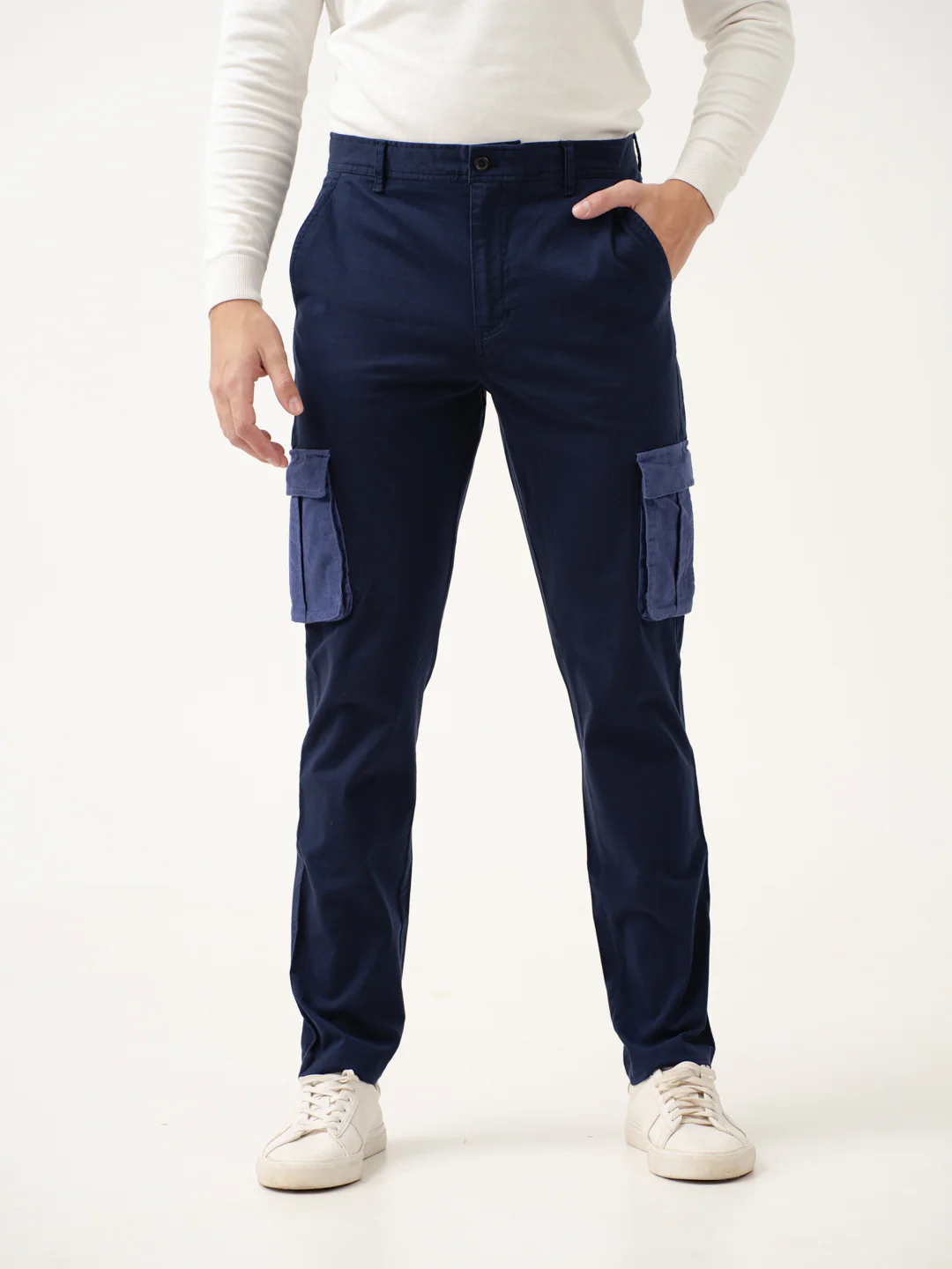 Navy Blue Cargo Corduroy Pants - Image 4