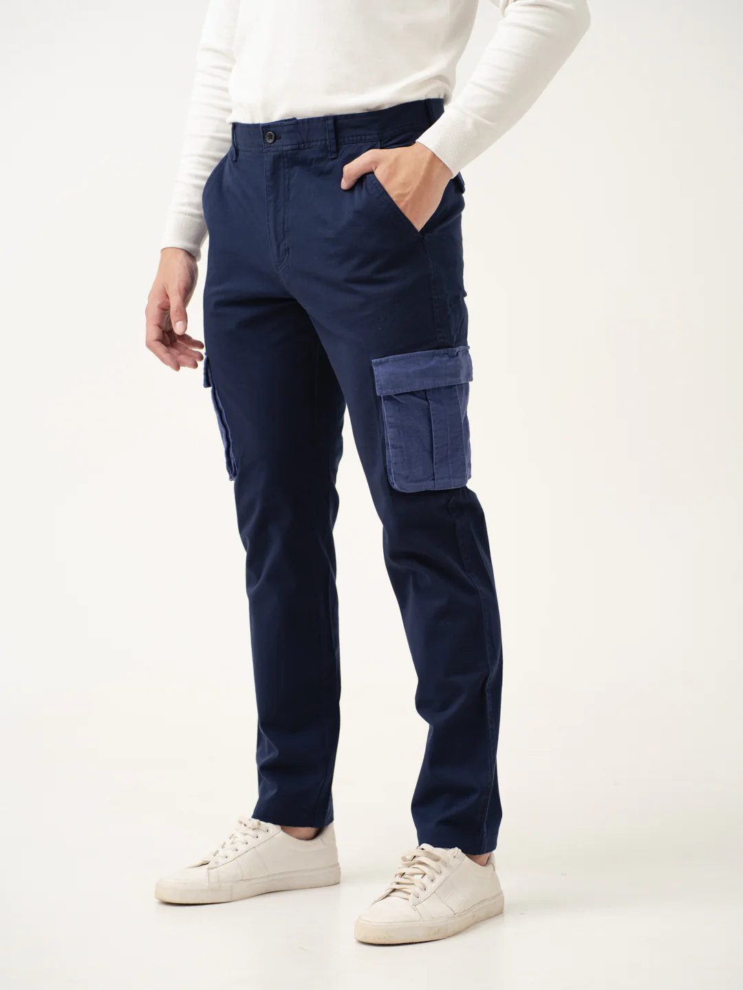 Navy Blue Cargo Corduroy Pants - Image 6