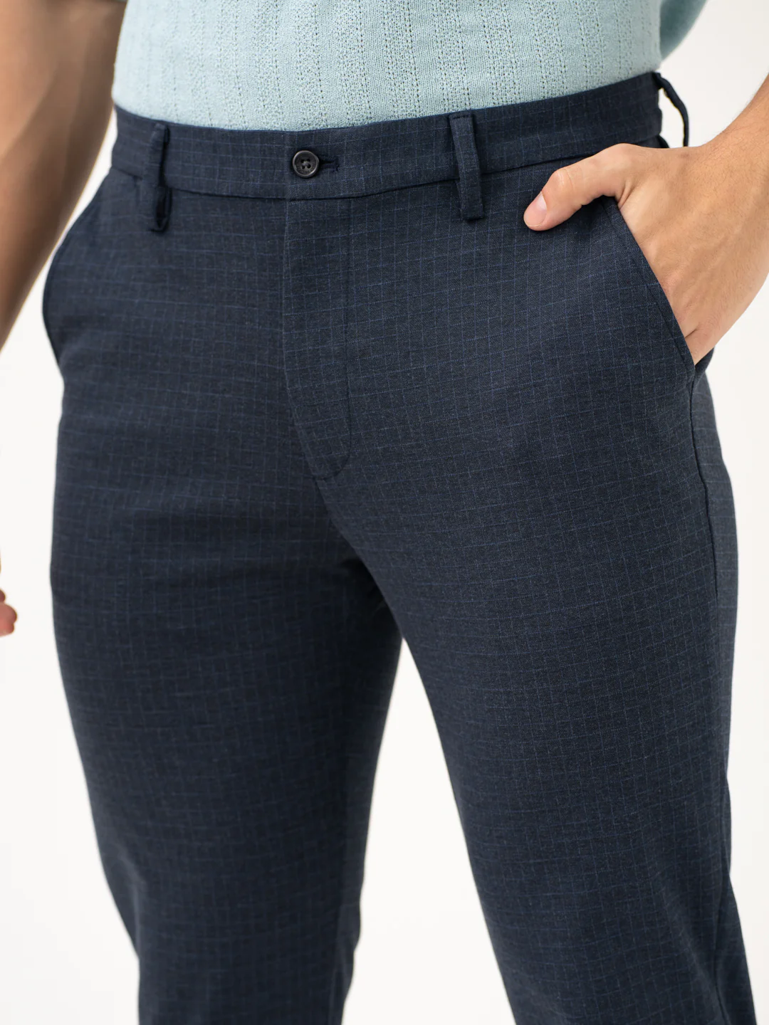 Navy Blue Checks Power-Stretch Pants - Image 10