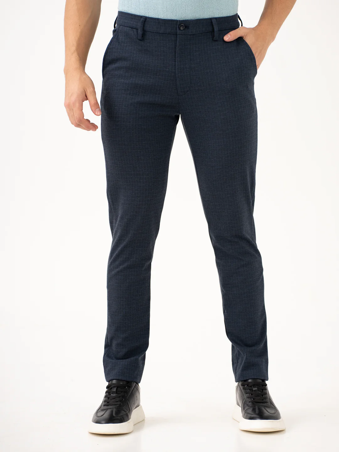 Navy Blue Checks Power-Stretch Pants - Image 3
