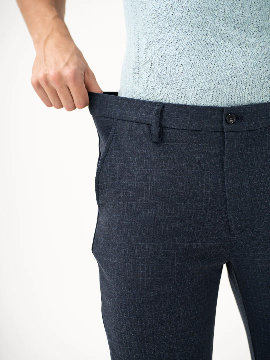Navy Blue Checks Power-Stretch Pants - Image 6
