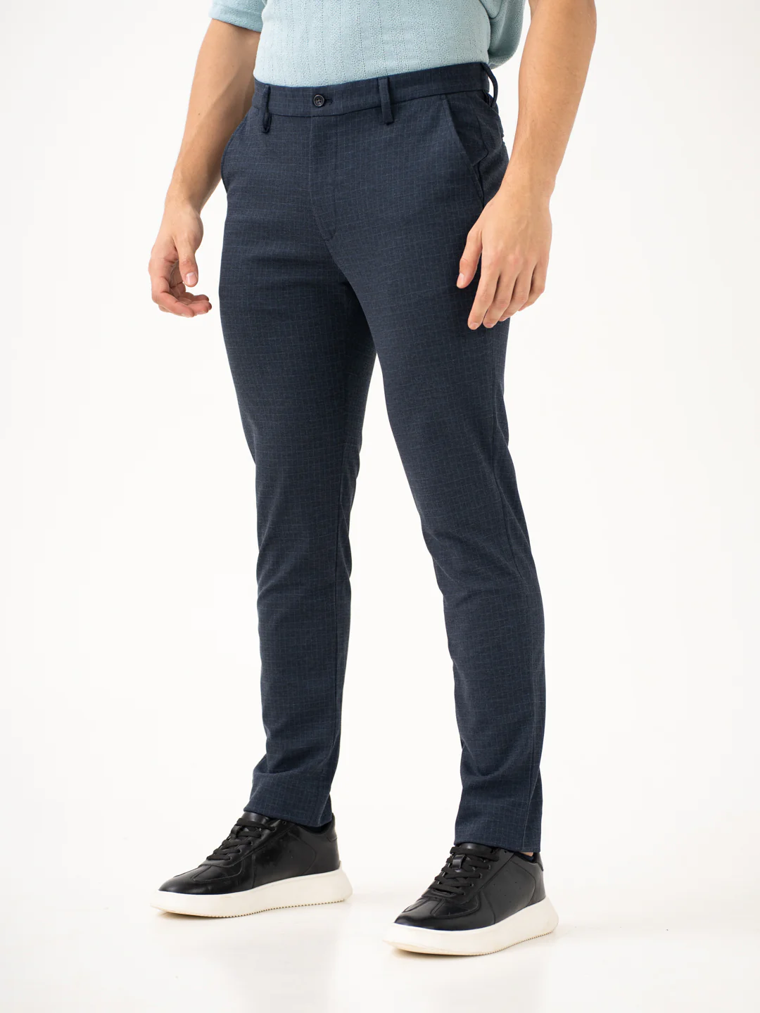 Navy Blue Checks Power-Stretch Pants - Image 8