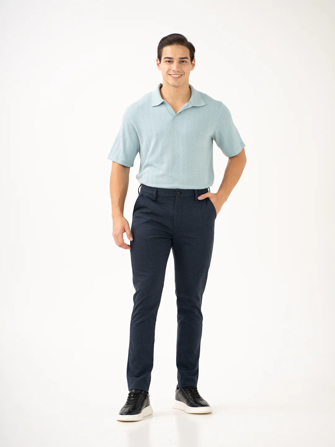 Navy Blue Checks Power-Stretch Pants - Image 9
