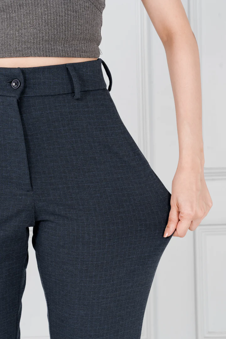 Navy Blue Checks Power-Stretch Pants - Women - Image 3