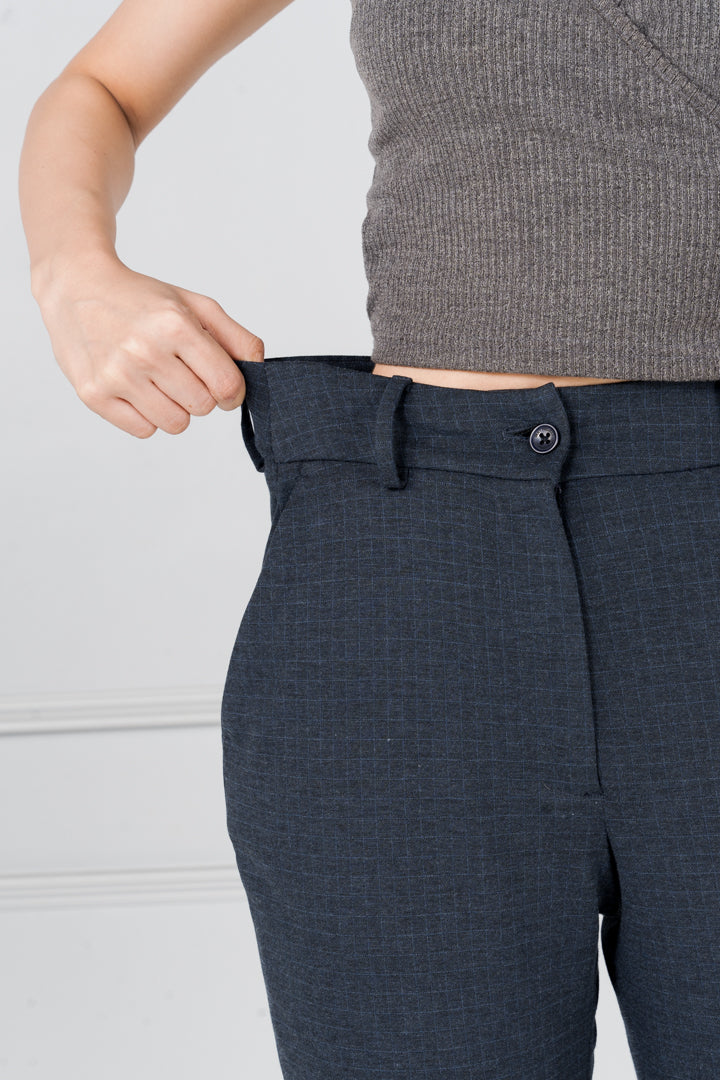 Navy Blue Checks Power-Stretch Pants - Women - Image 5