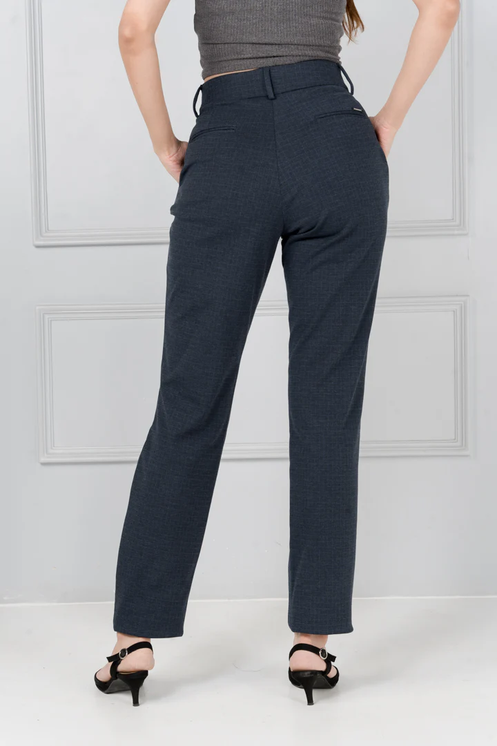 Navy Blue Checks Power-Stretch Pants - Women - Image 6