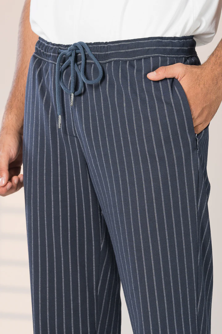 Navy Blue Pinstripe Power-Stretch Joggers - Image 3