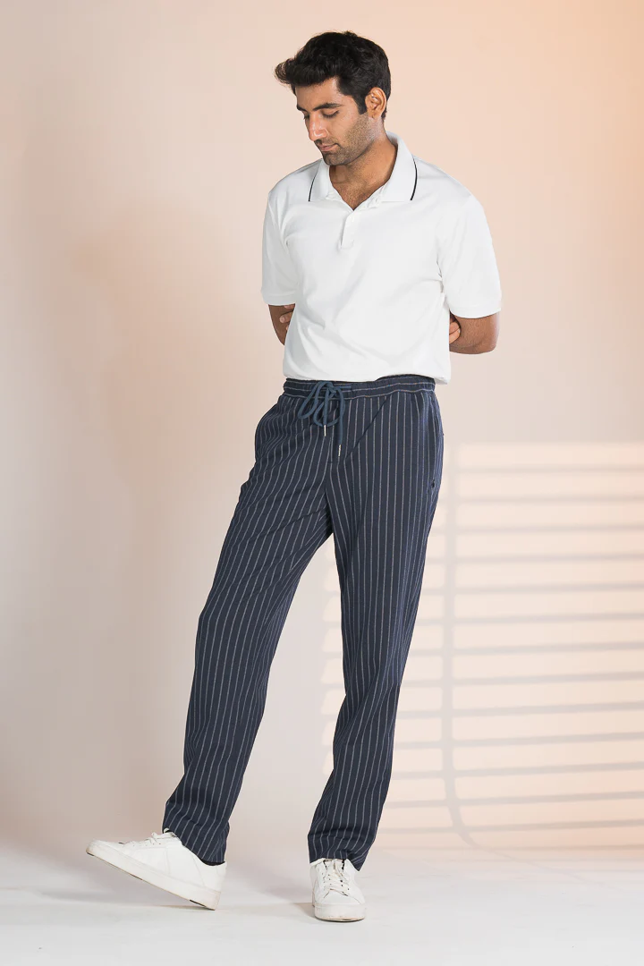 Navy Blue Pinstripe Power-Stretch Joggers - Image 4