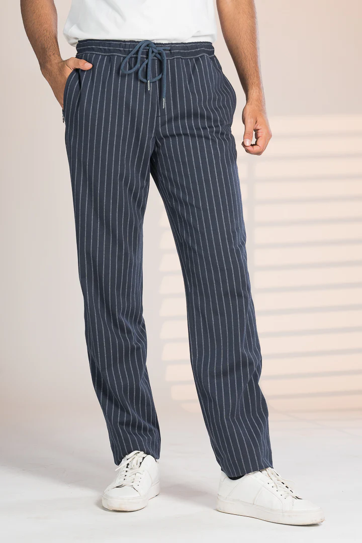 Navy Blue Pinstripe Power-Stretch Joggers - Image 7