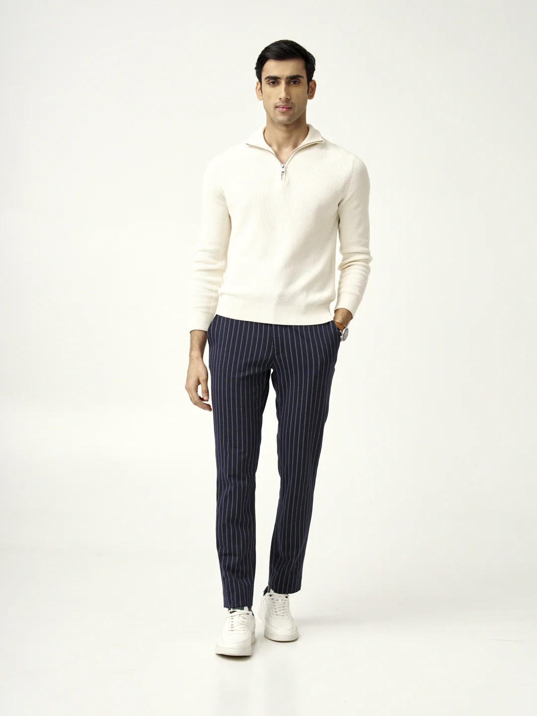 Navy Blue Pinstripe Power-Stretch Pants - Image 5