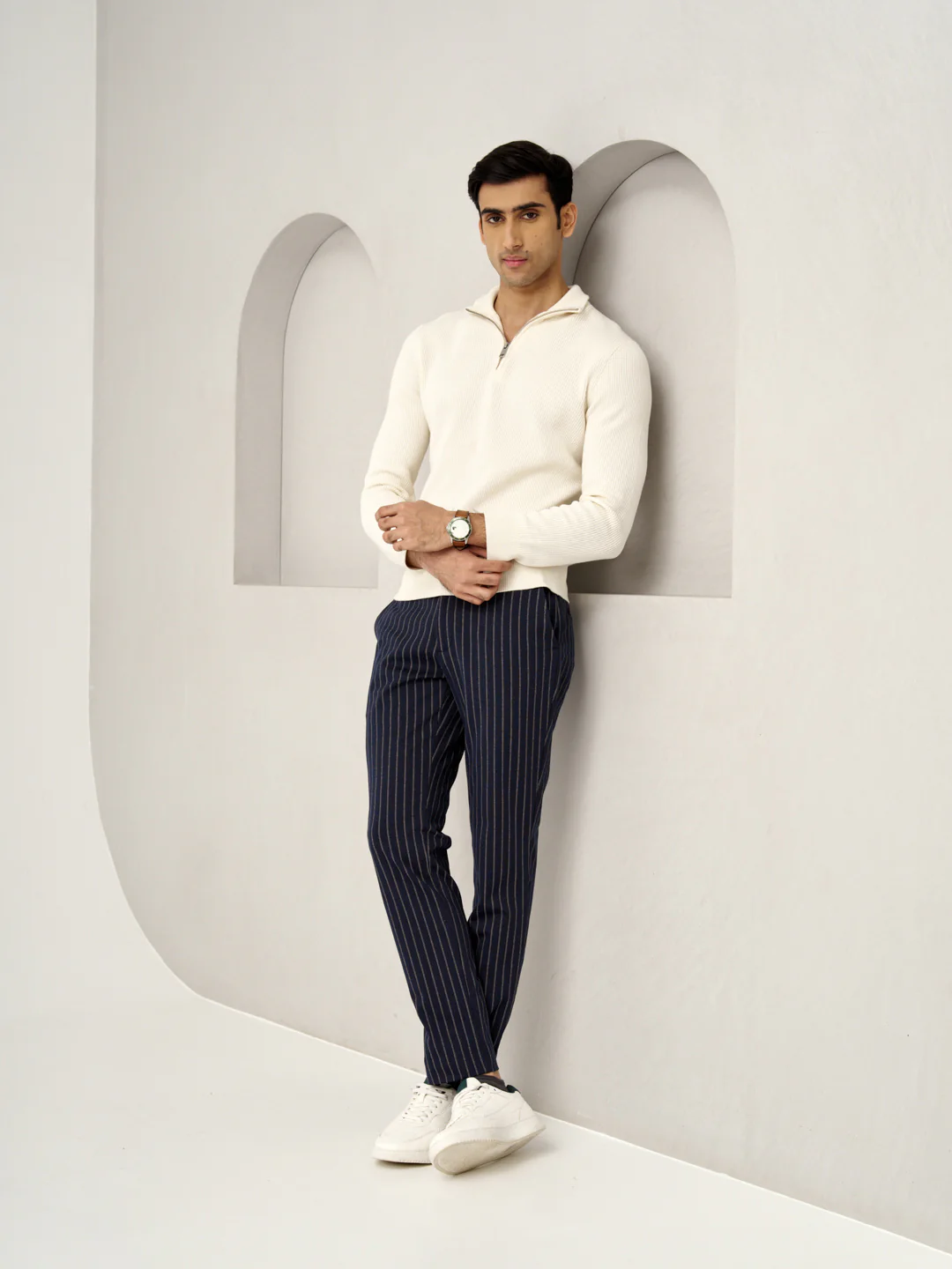 Navy Blue Pinstripe Power-Stretch Pants - Image 6