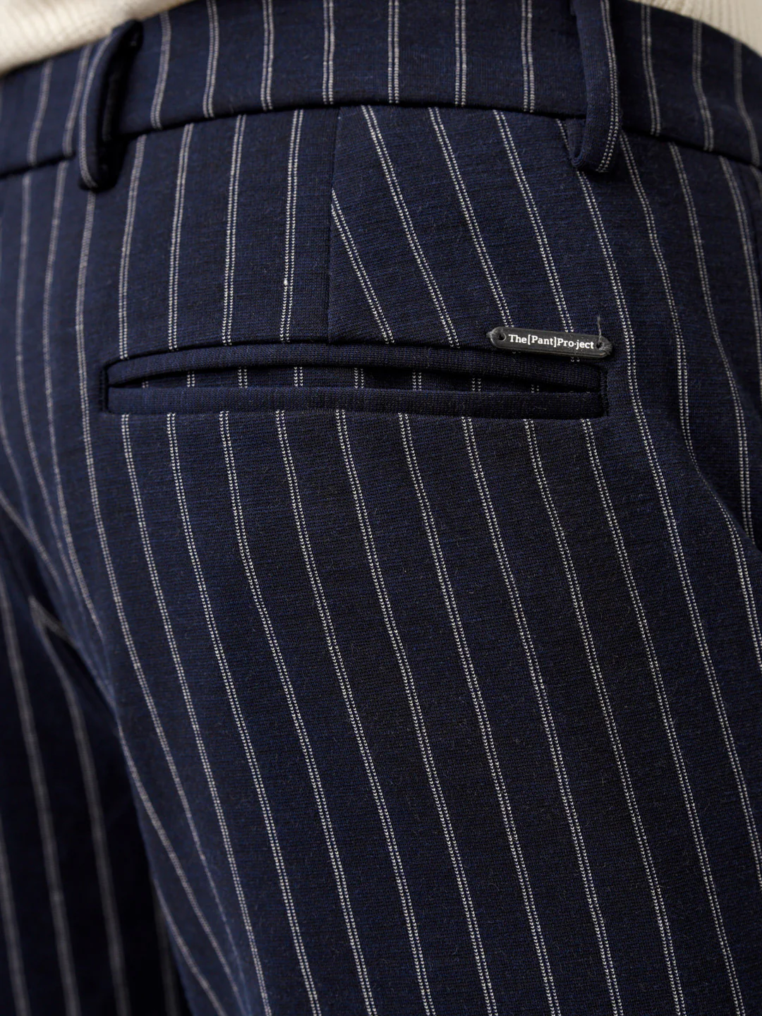 Navy Blue Pinstripe Power-Stretch Pants - Image 7