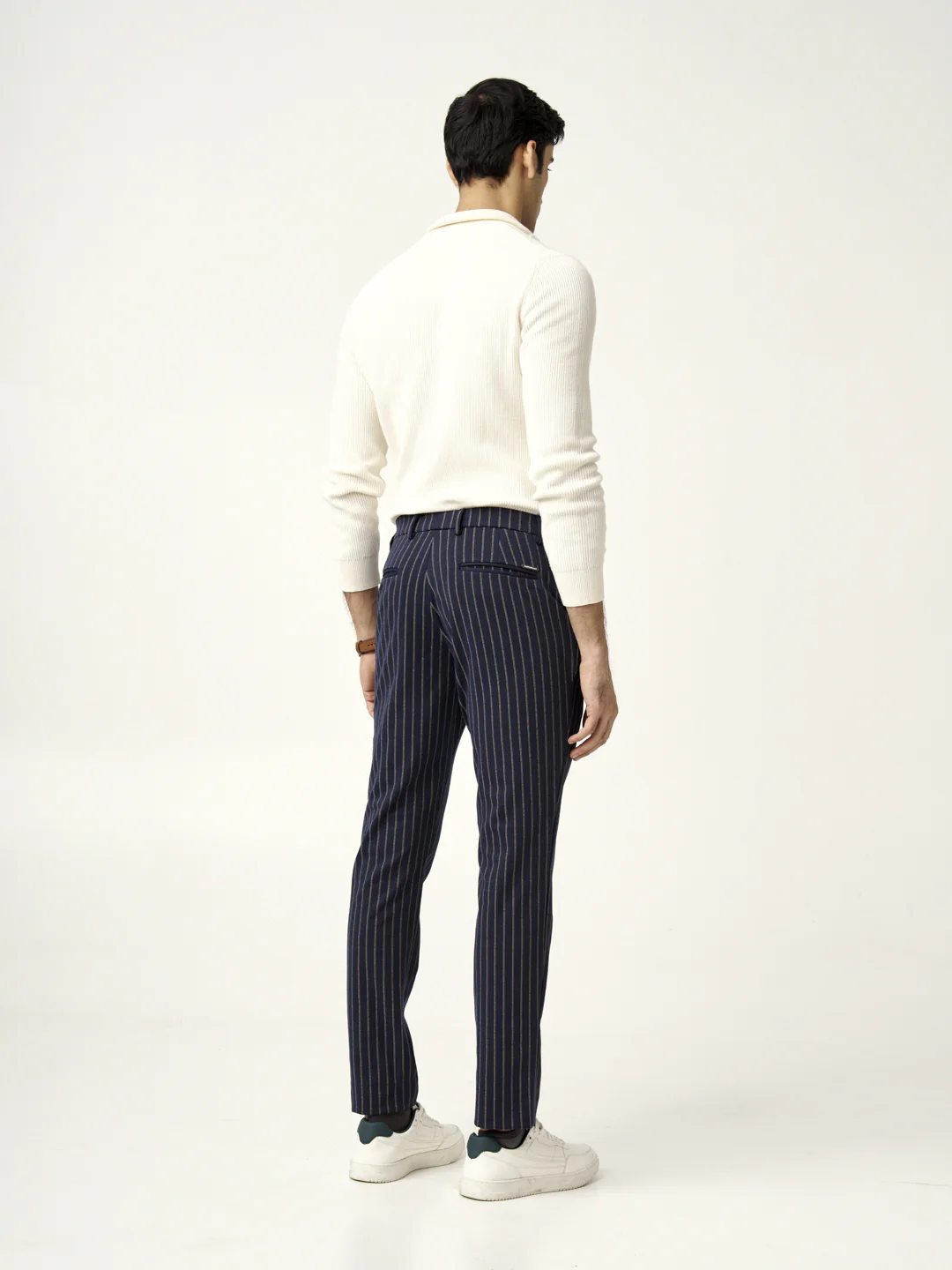 Navy Blue Pinstripe Power-Stretch Pants - Image 8