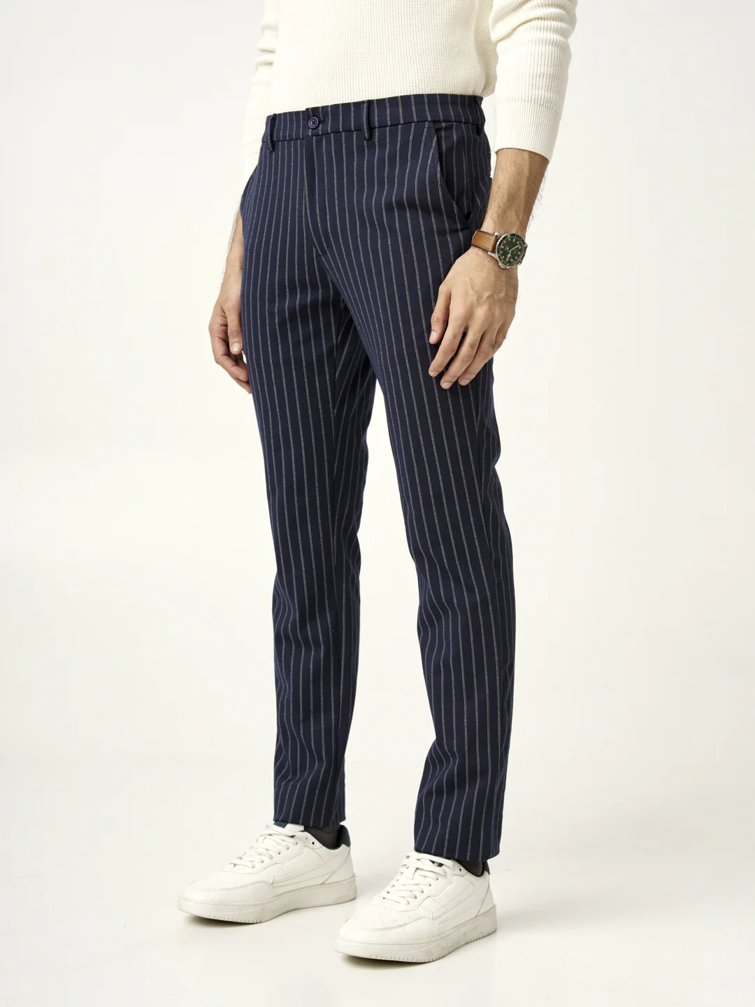 Navy Blue Pinstripe Power-Stretch Pants - Image 9