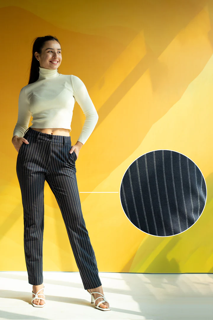 Navy Blue Pinstripe Power-Stretch Women Pants - Image 3