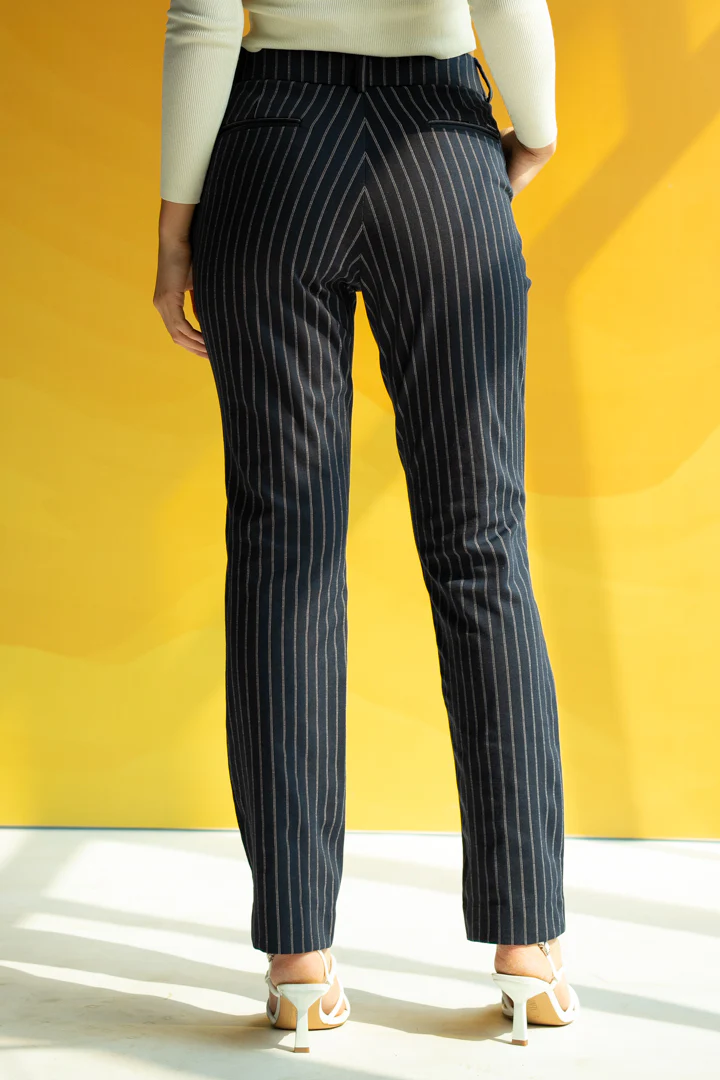 Navy Blue Pinstripe Power-Stretch Women Pants - Image 6