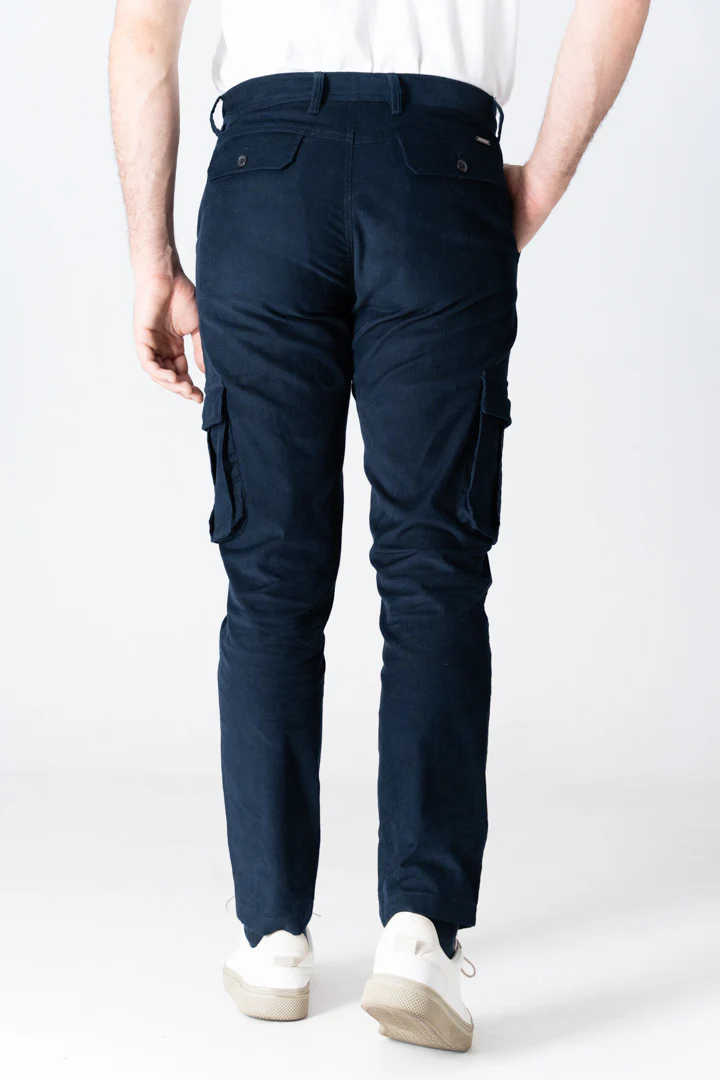 Navy Corduroy Stretch Cargo Pants - Image 7