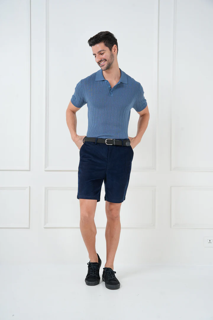 Navy Corduroy Stretch Chino Shorts - Image 2