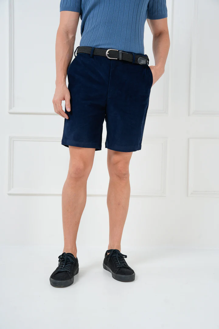 Navy Corduroy Stretch Chino Shorts - Image 5