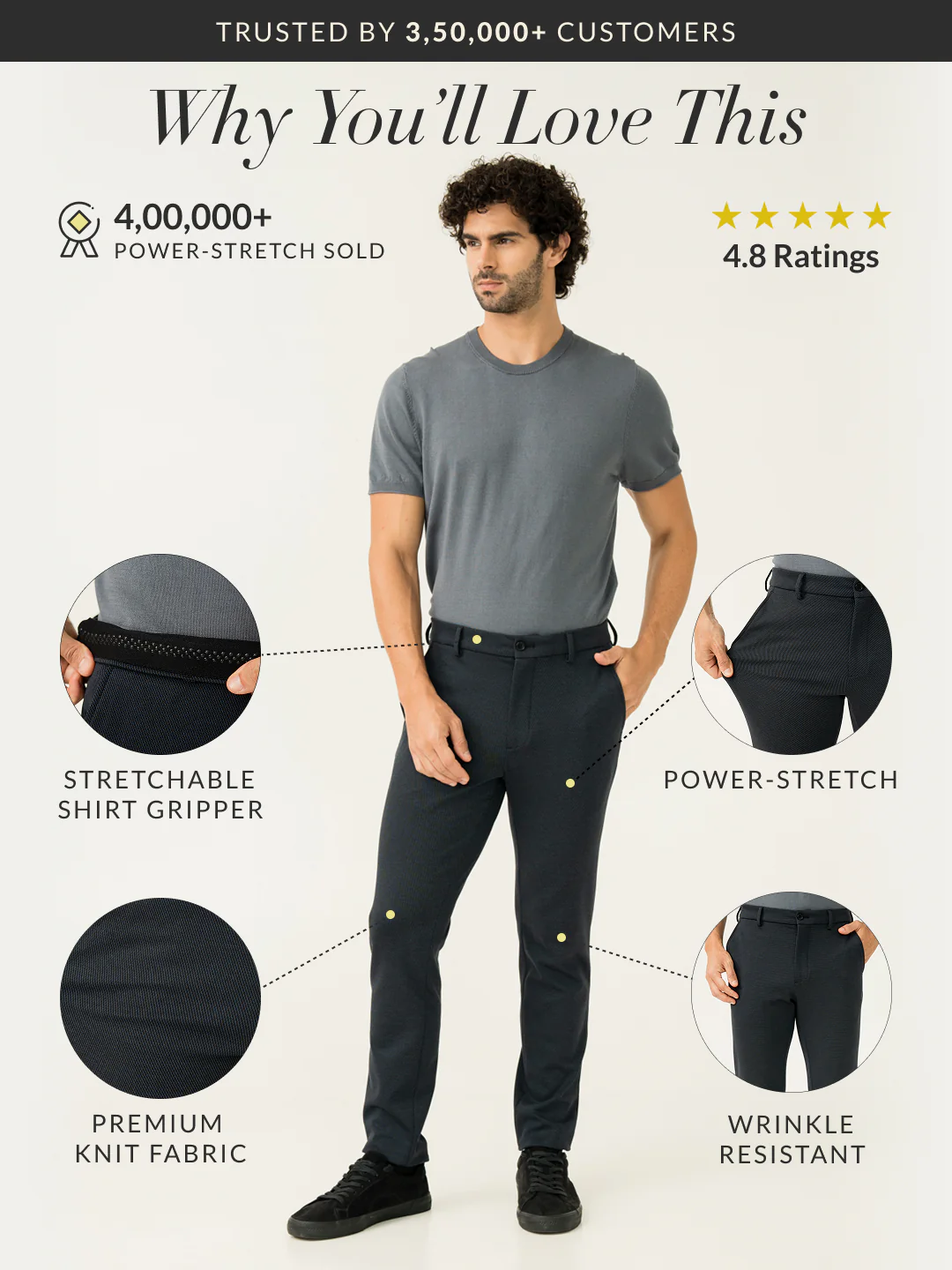 Navy Twill Structured Slim Fit Power Stretch Pants - Image 3