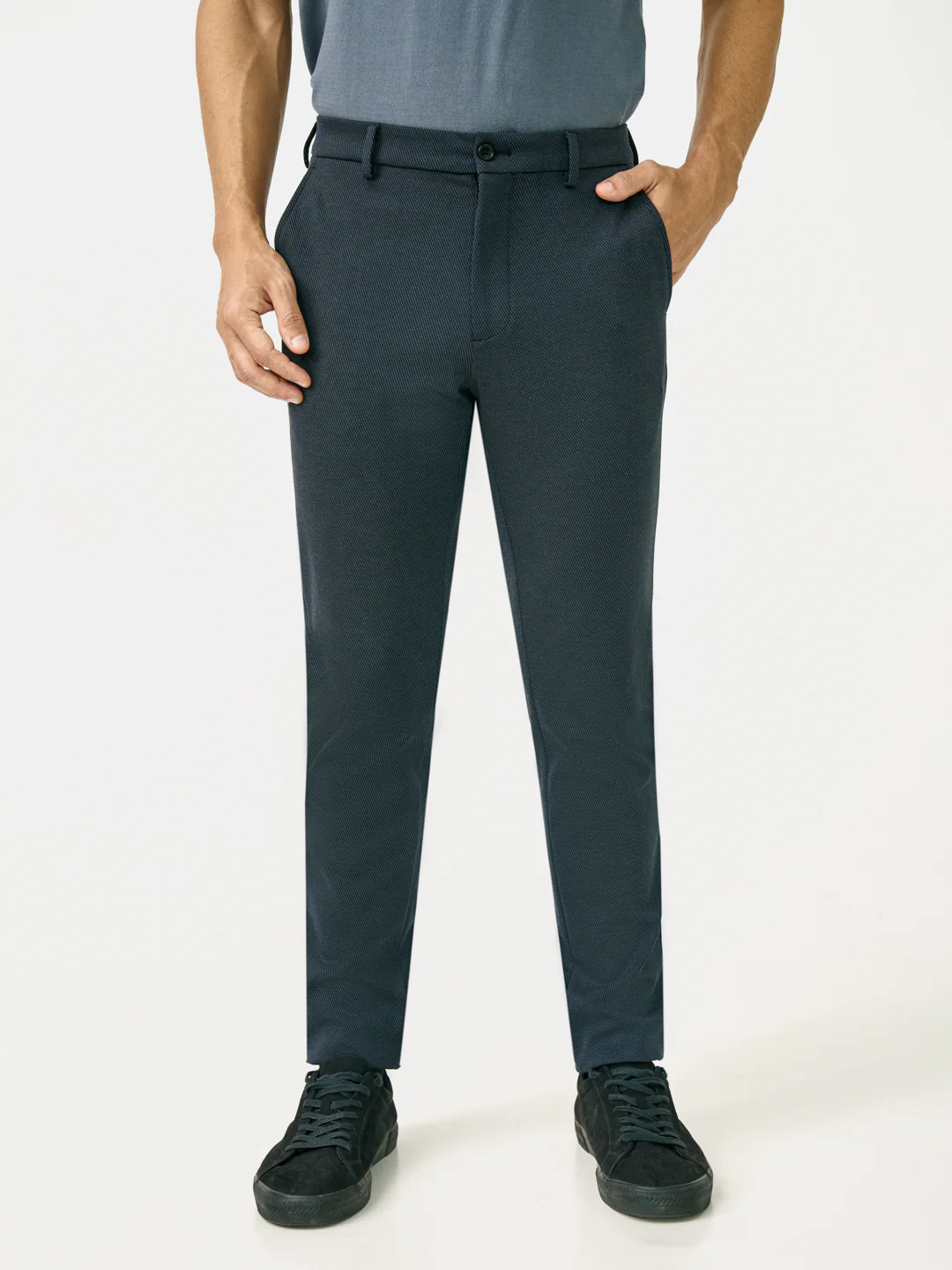 Navy Twill Structured Slim Fit Power Stretch Pants - Image 4