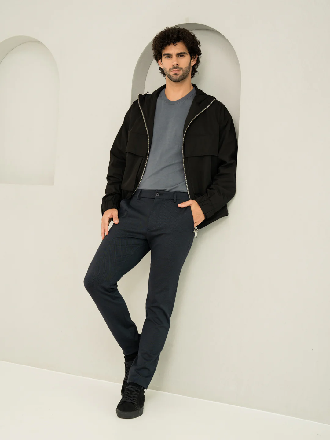 Navy Twill Structured Slim Fit Power Stretch Pants - Image 7