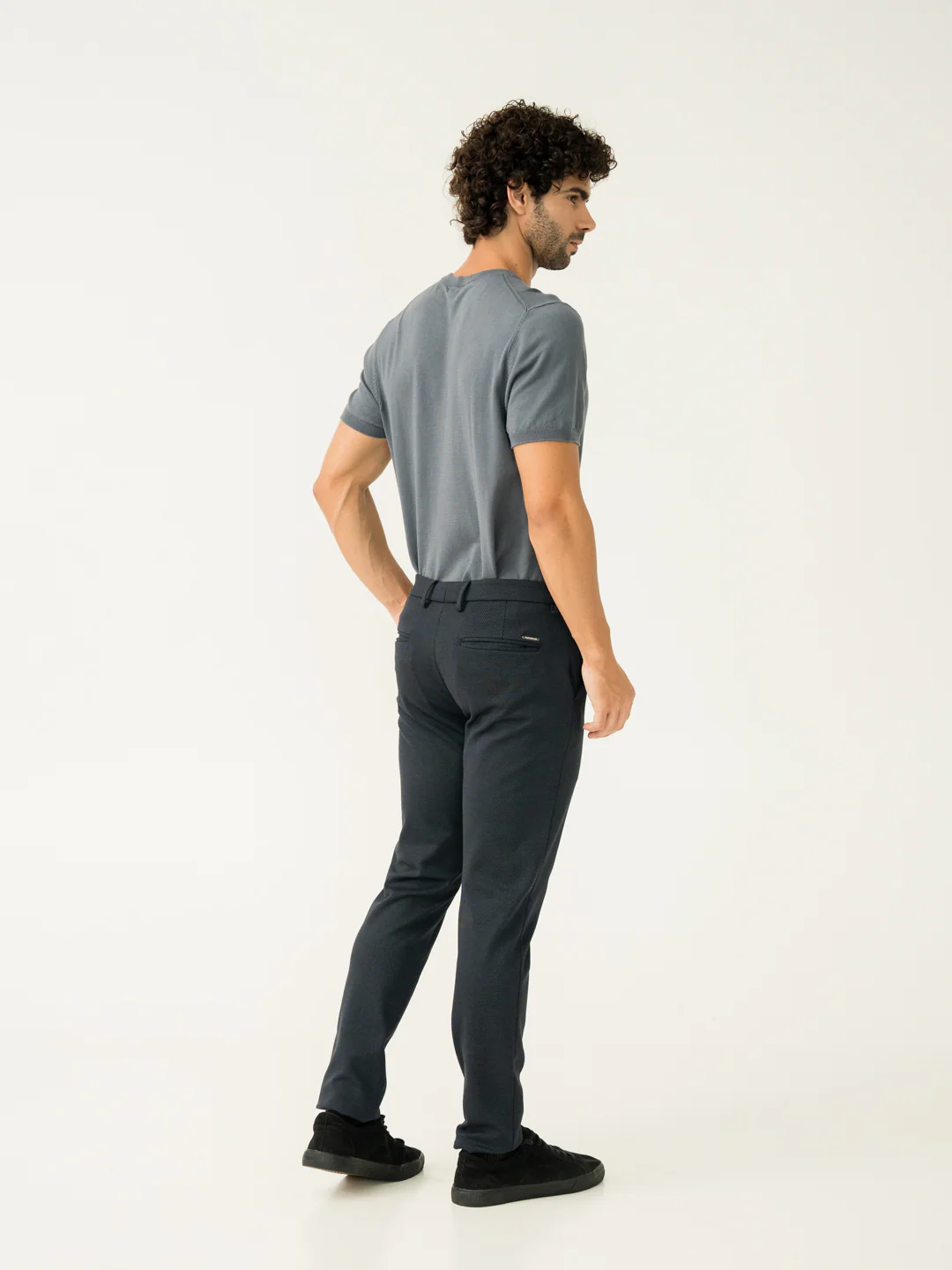 Navy Twill Structured Slim Fit Power Stretch Pants - Image 9