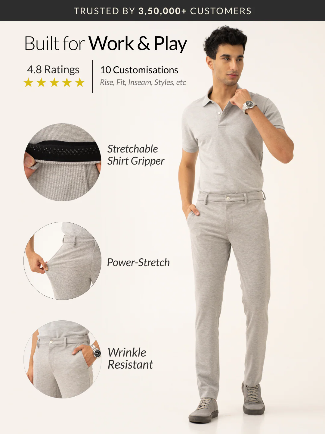 Neural Grey Twill Power-Stretch Pants - Image 2