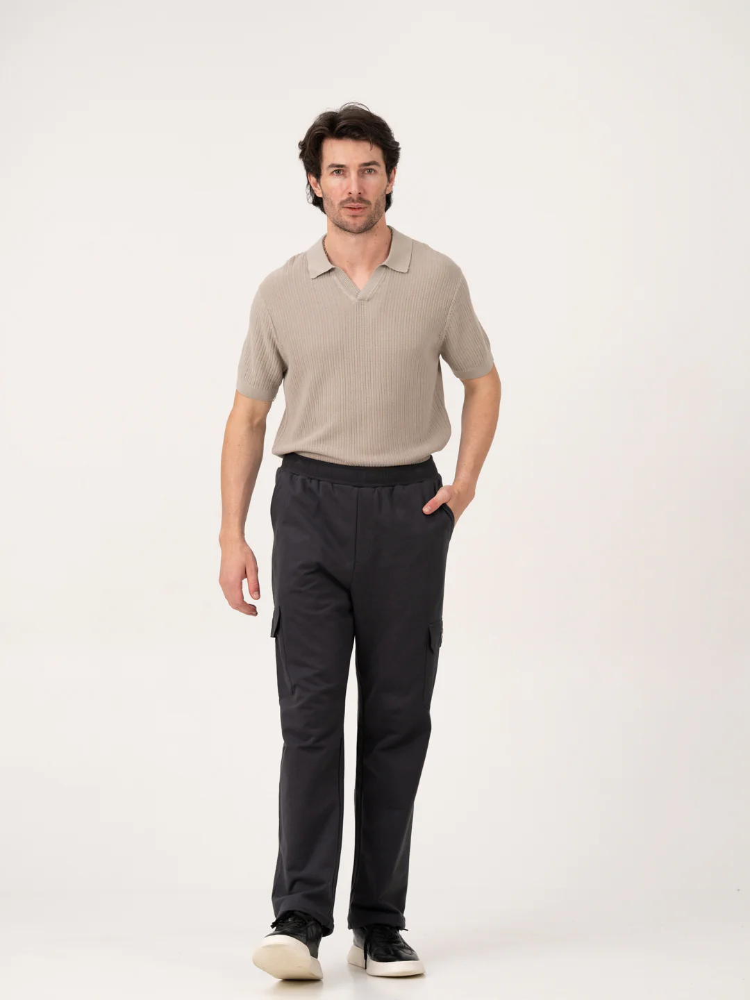 Neutral Grey Relaxed Fit Cargo Sweatpants - Image 3