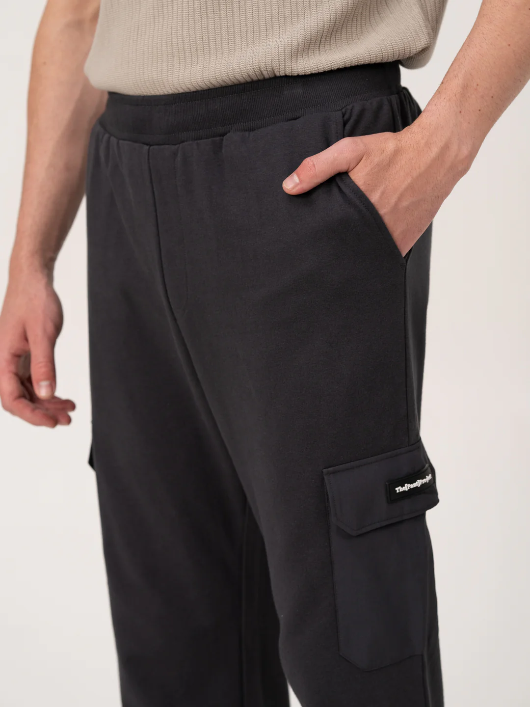 Neutral Grey Relaxed Fit Cargo Sweatpants - Image 6
