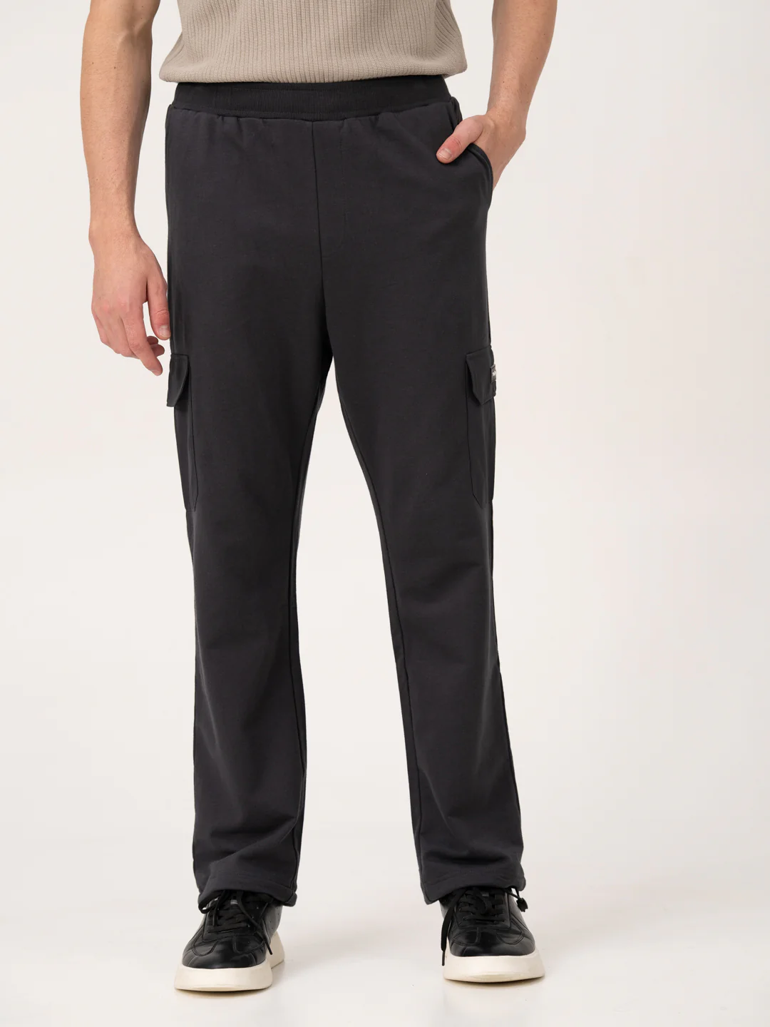Neutral Grey Relaxed Fit Cargo Sweatpants - Image 8