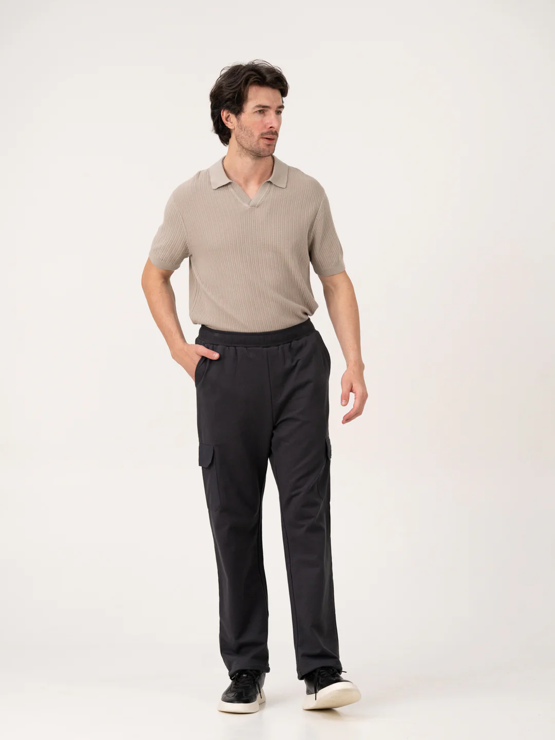 Neutral Grey Relaxed Fit Cargo Sweatpants - Image 9