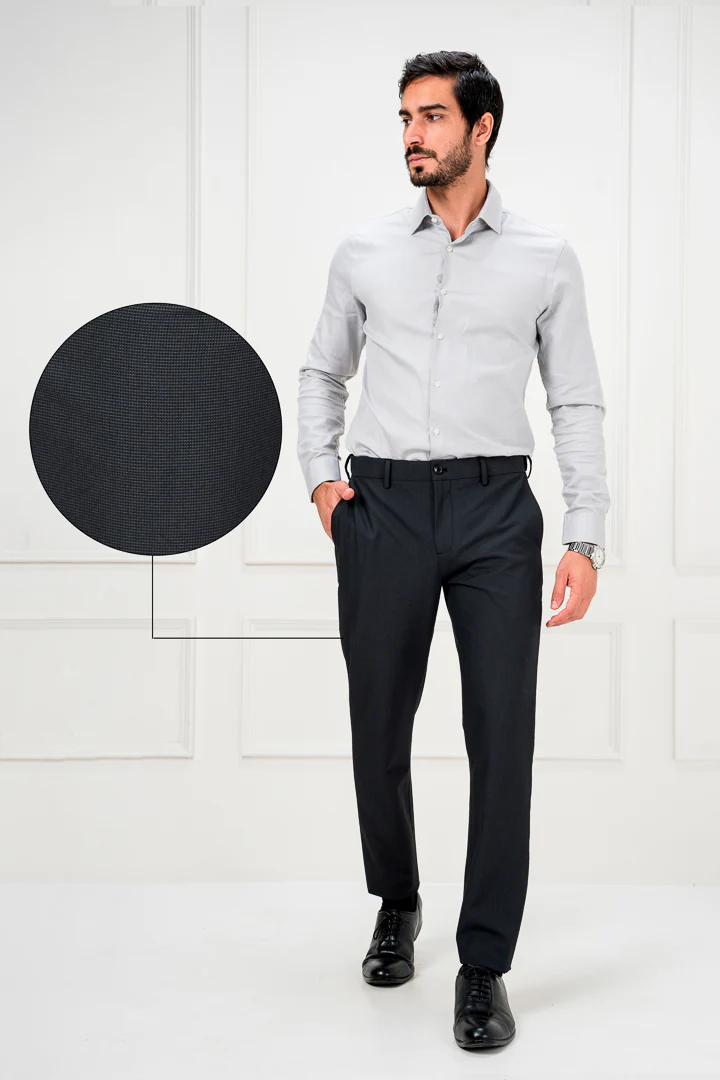 New York Black Micro Checks Stretch Pants - Image 2