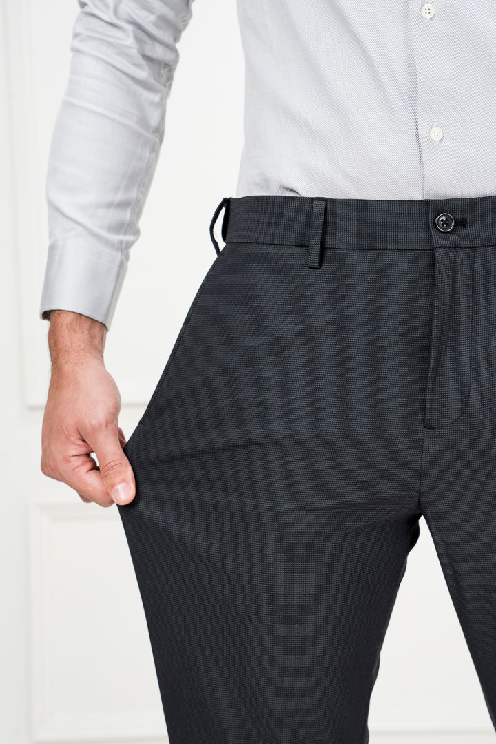 New York Black Micro Checks Stretch Pants - Image 3
