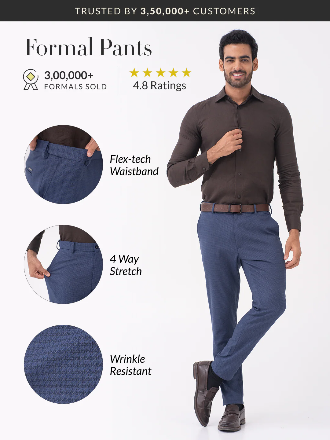 Nightingale Navy Textured Slim Fit Stretch Formal Pants - Image 2