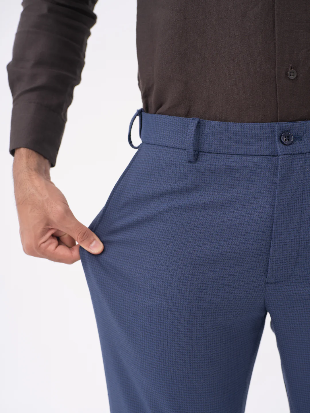 Nightingale Navy Textured Slim Fit Stretch Formal Pants - Image 3