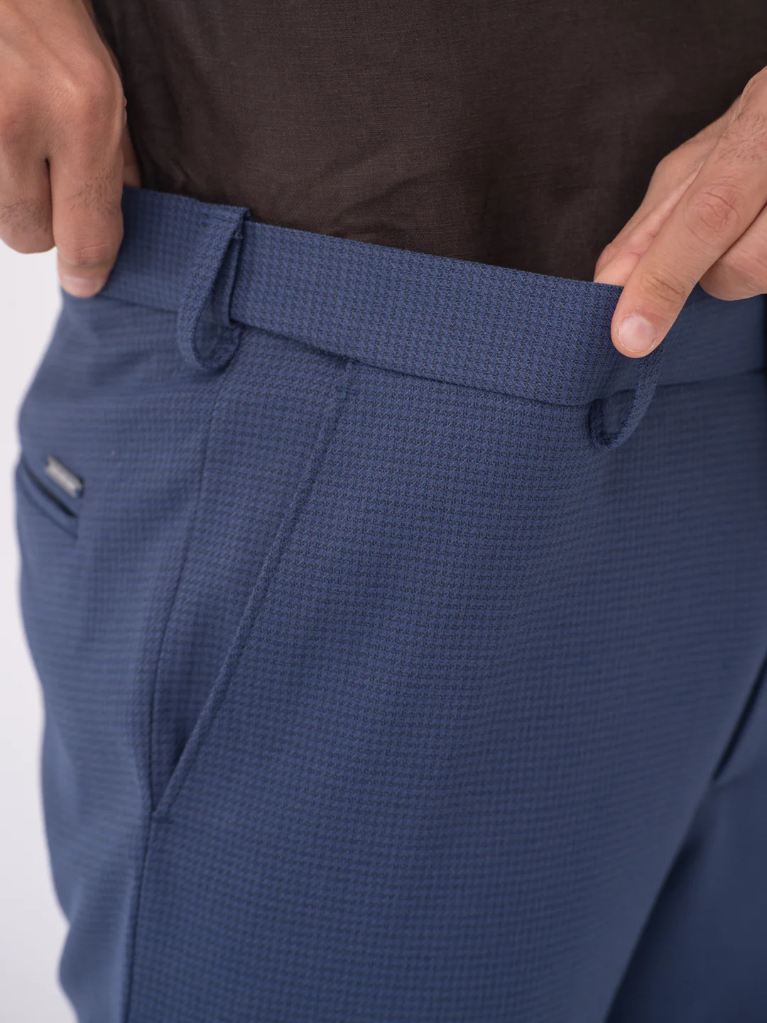 Nightingale Navy Textured Slim Fit Stretch Formal Pants - Image 4