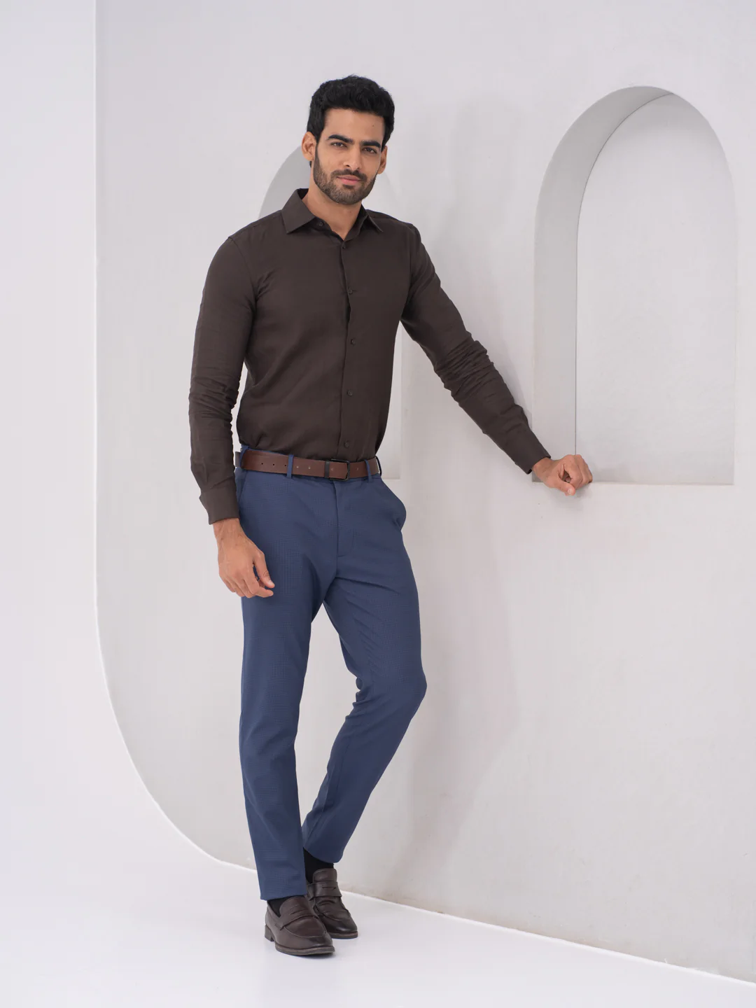 Nightingale Navy Textured Slim Fit Stretch Formal Pants - Image 5