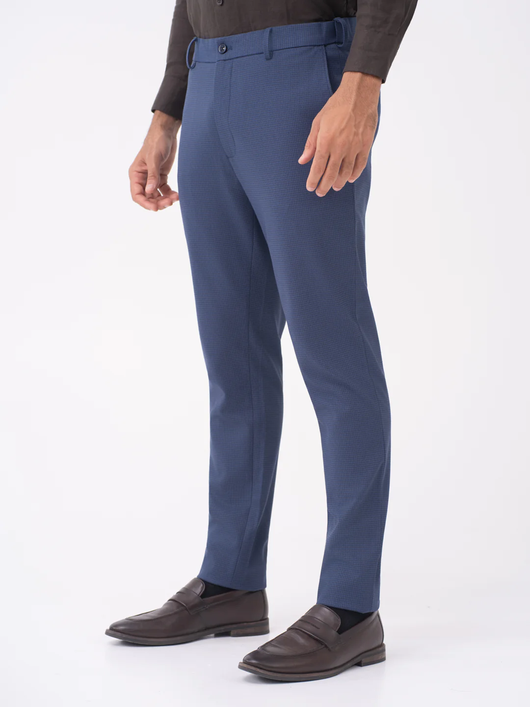 Nightingale Navy Textured Slim Fit Stretch Formal Pants - Image 7