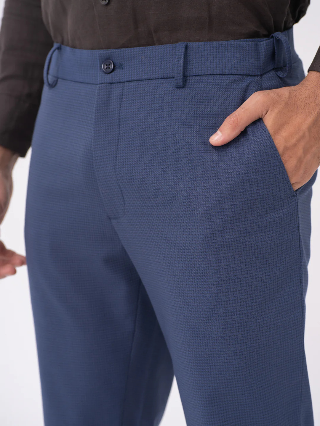 Nightingale Navy Textured Slim Fit Stretch Formal Pants - Image 8