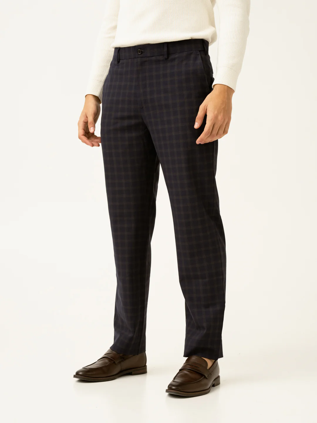Nightlife Navy Checks Merino Wool Pants - Image 11