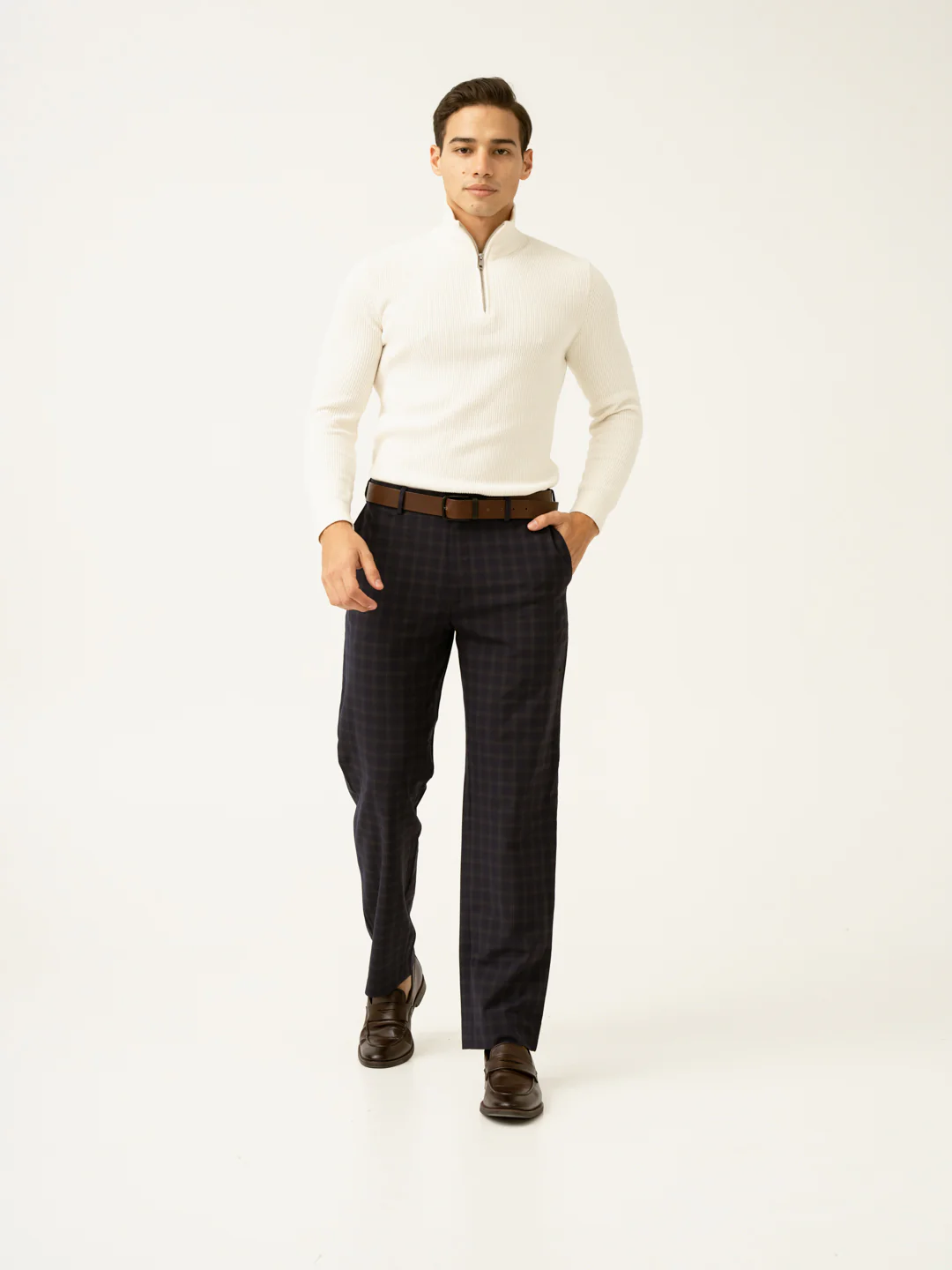 Nightlife Navy Checks Merino Wool Pants - Image 3