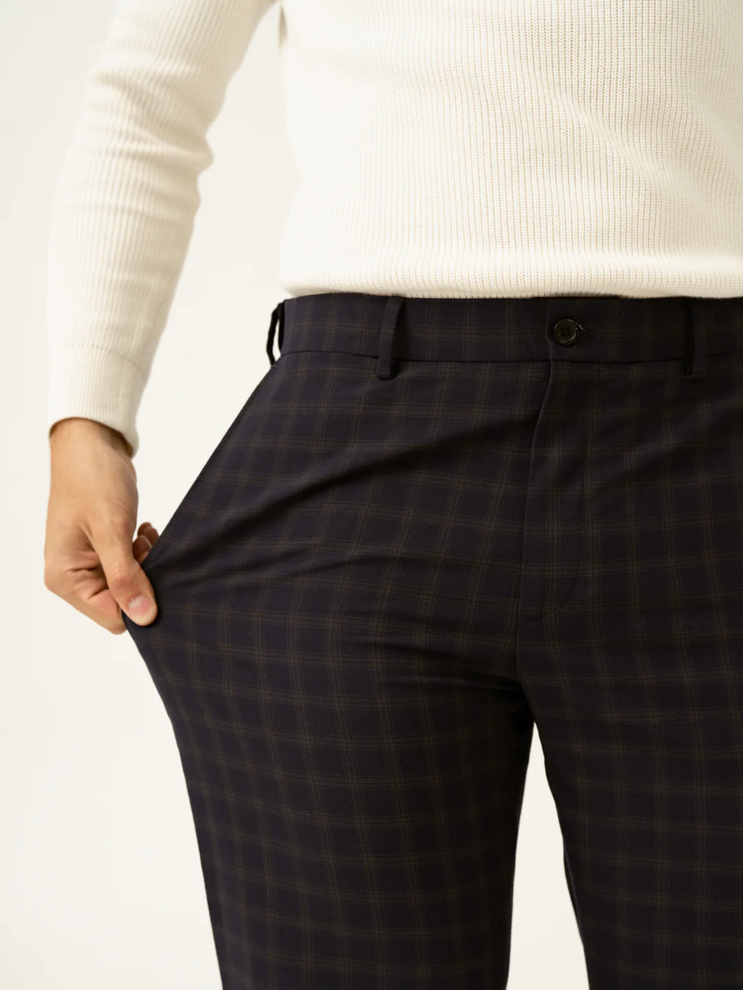 Nightlife Navy Checks Merino Wool Pants - Image 4