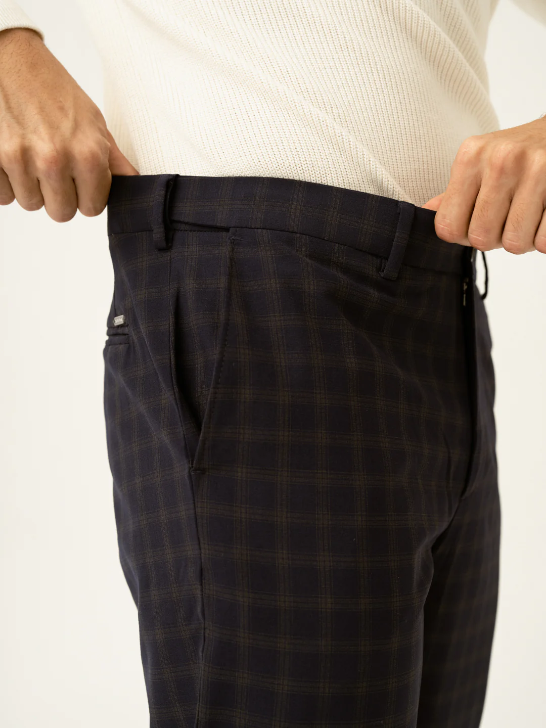 Nightlife Navy Checks Merino Wool Pants - Image 5